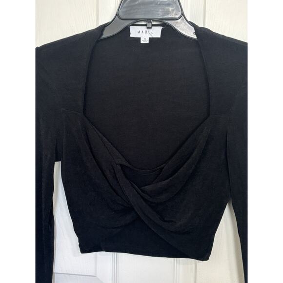 Anthropologie Mable Black Front Twist Crop Top Size Small Balletcore Slinky - Picture 2 of 5